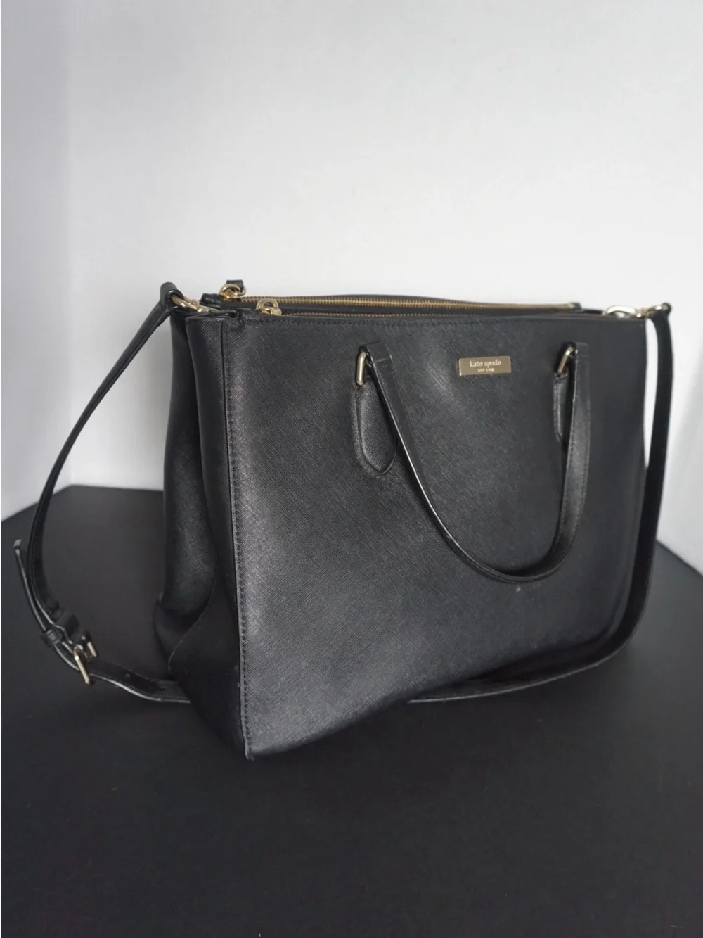 kate spade new york Black Satchel Top‎ Handle Bag, Detachable Strap, Zip, Gold